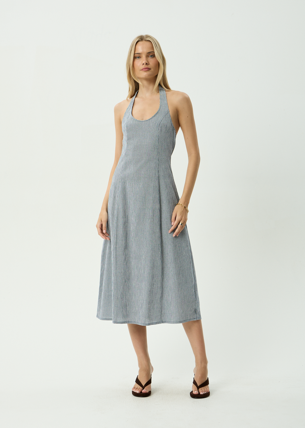 Womens Midi Dress Maya - Indy Navy Check - AFENDS
