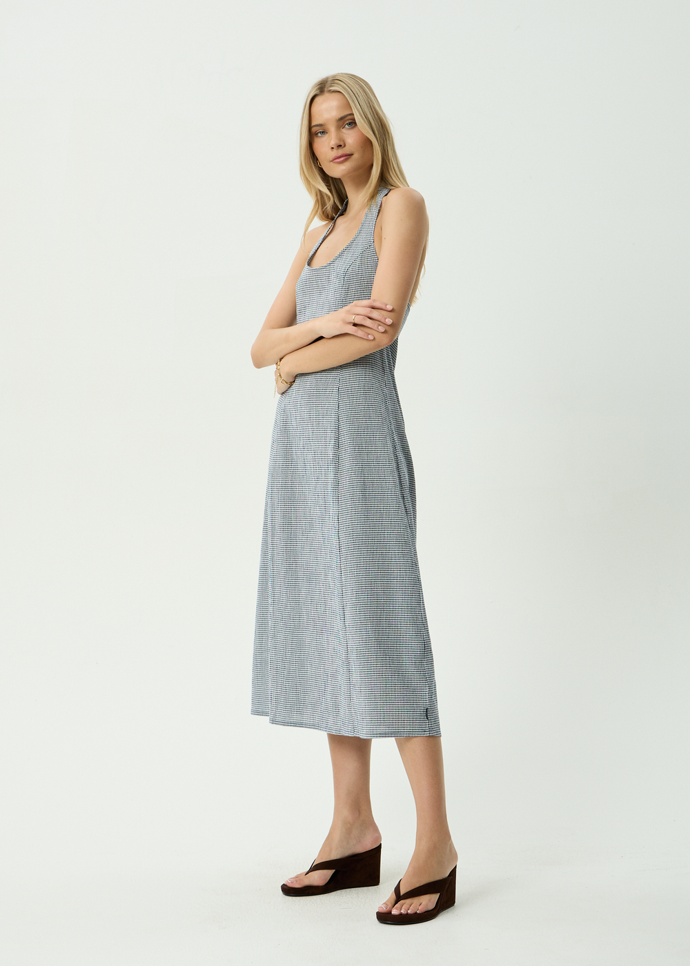 Womens Midi Dress Maya - Indy Navy Check - AFENDS