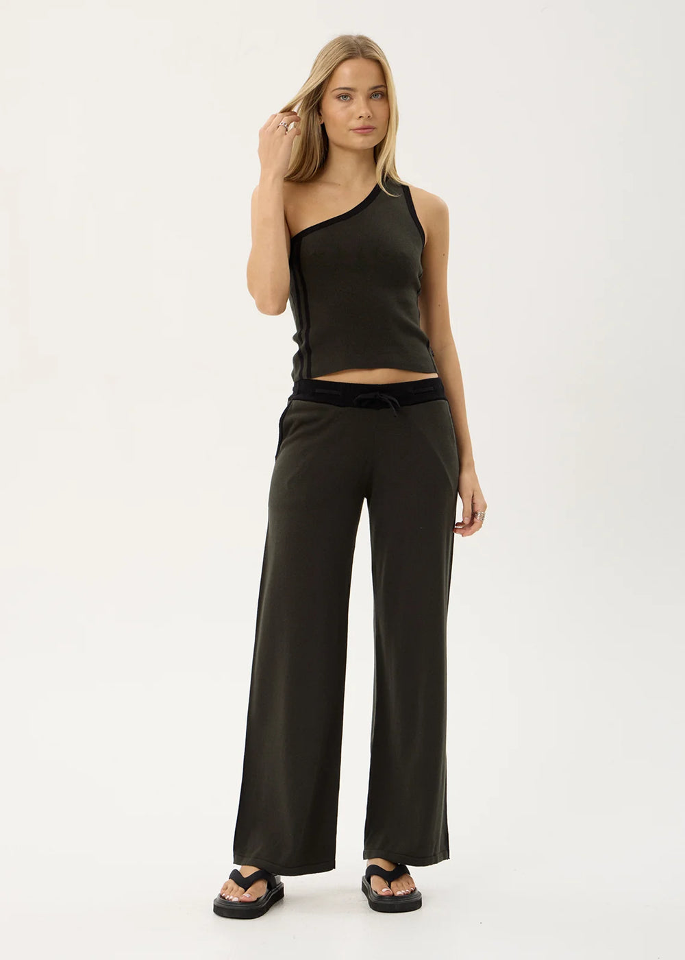 Womens One Shoulder Top Tiana - Thyme - AFENDS
