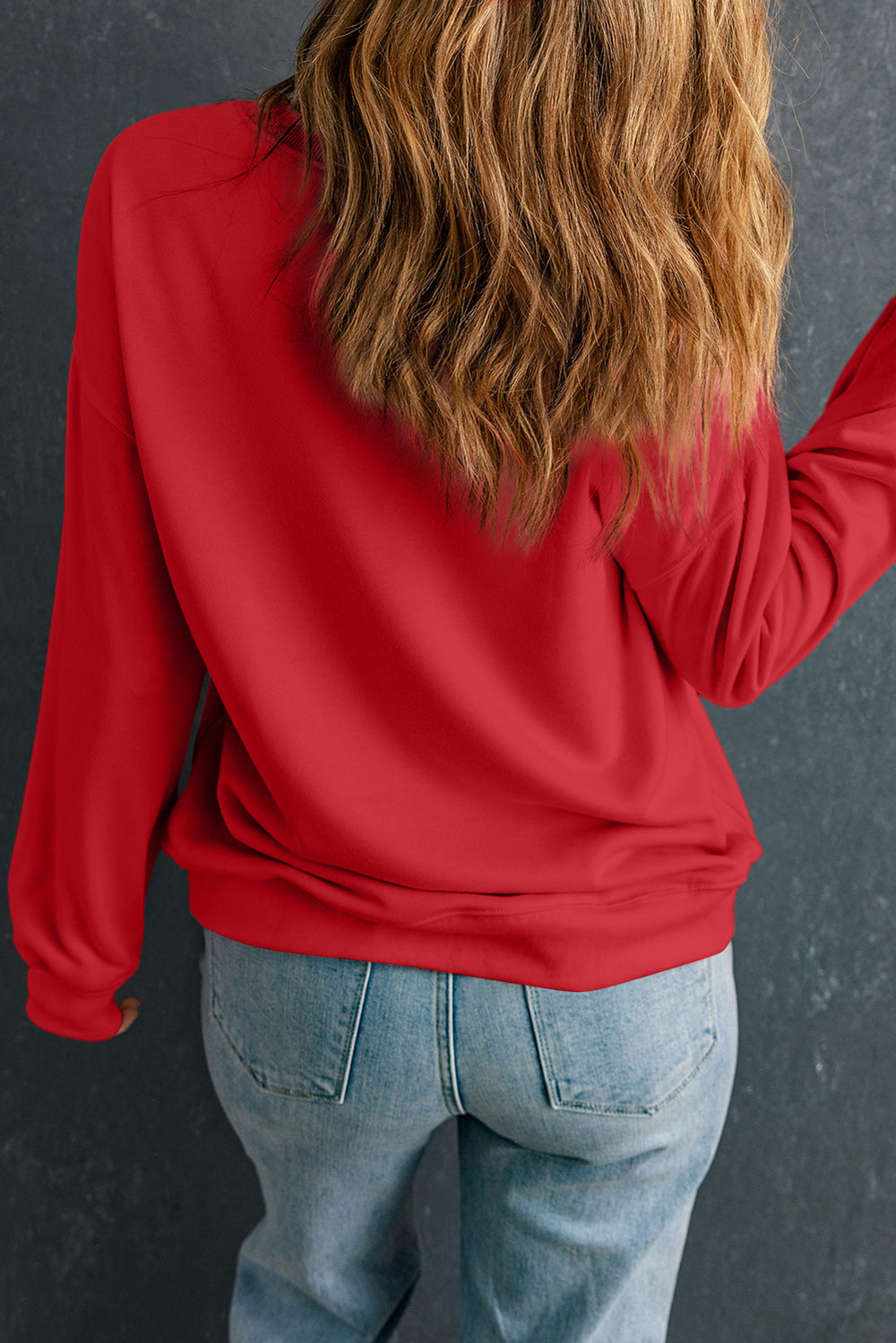Rose Red Solid Classic Crewneck Pullover Sweatshirt