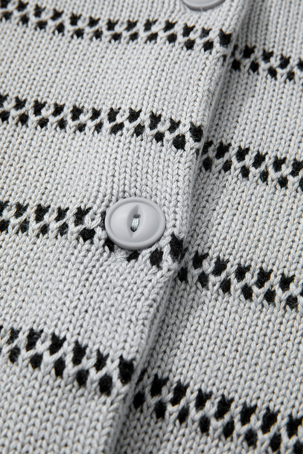 Gray Stripe Button Front Ribbed Trim Short Cardigan