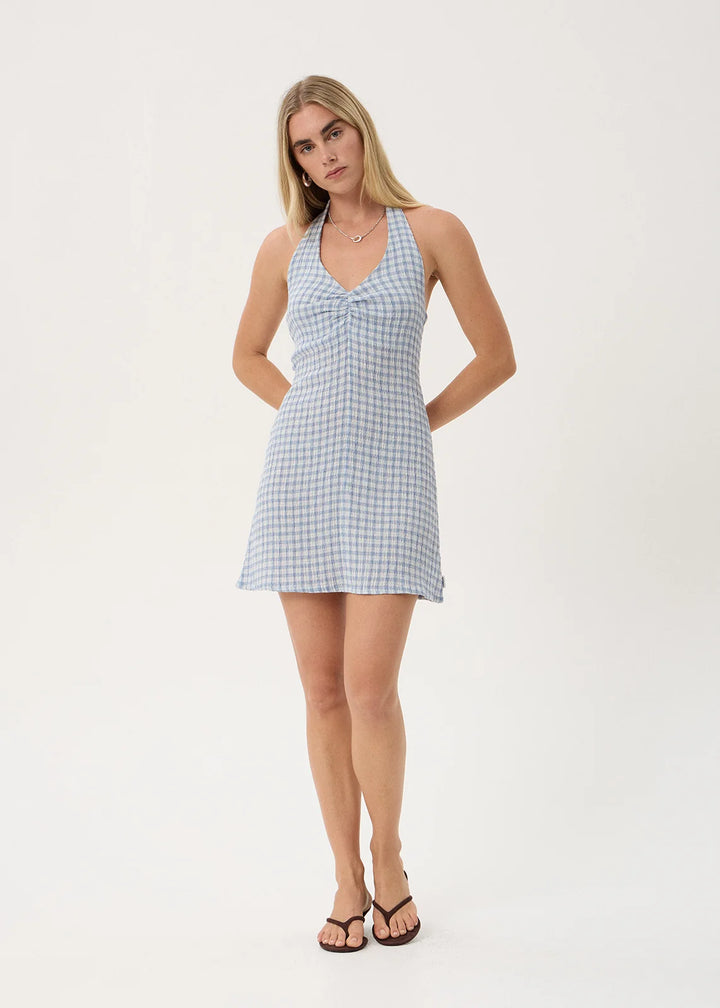 Montana Seersucker Halter Mini Dress – Powder Blue