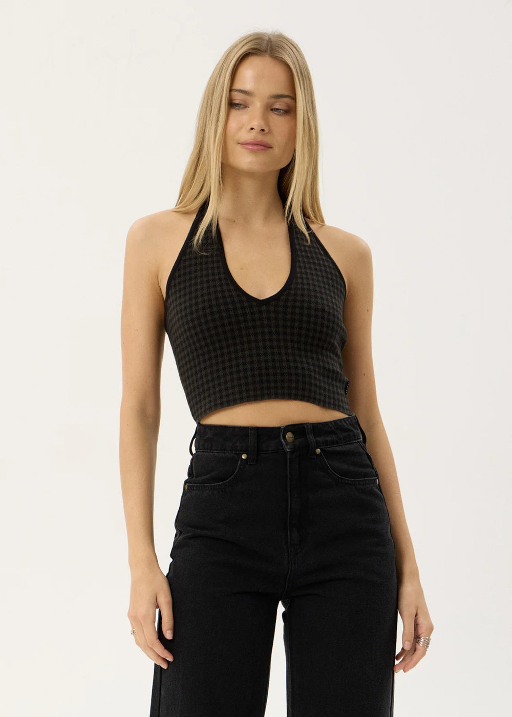 Womens Knit Halter Top Briar - Thyme Gingham - AFENDS