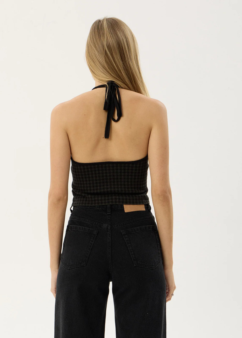 Womens Knit Halter Top Briar - Thyme Gingham - AFENDS