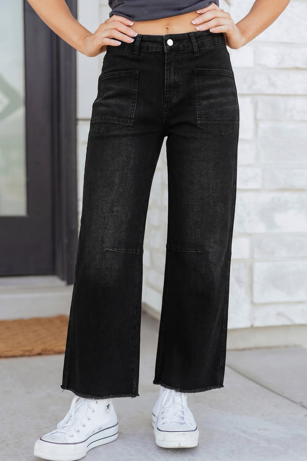 Beau Blue Frayed Cropped Barrel Jeans