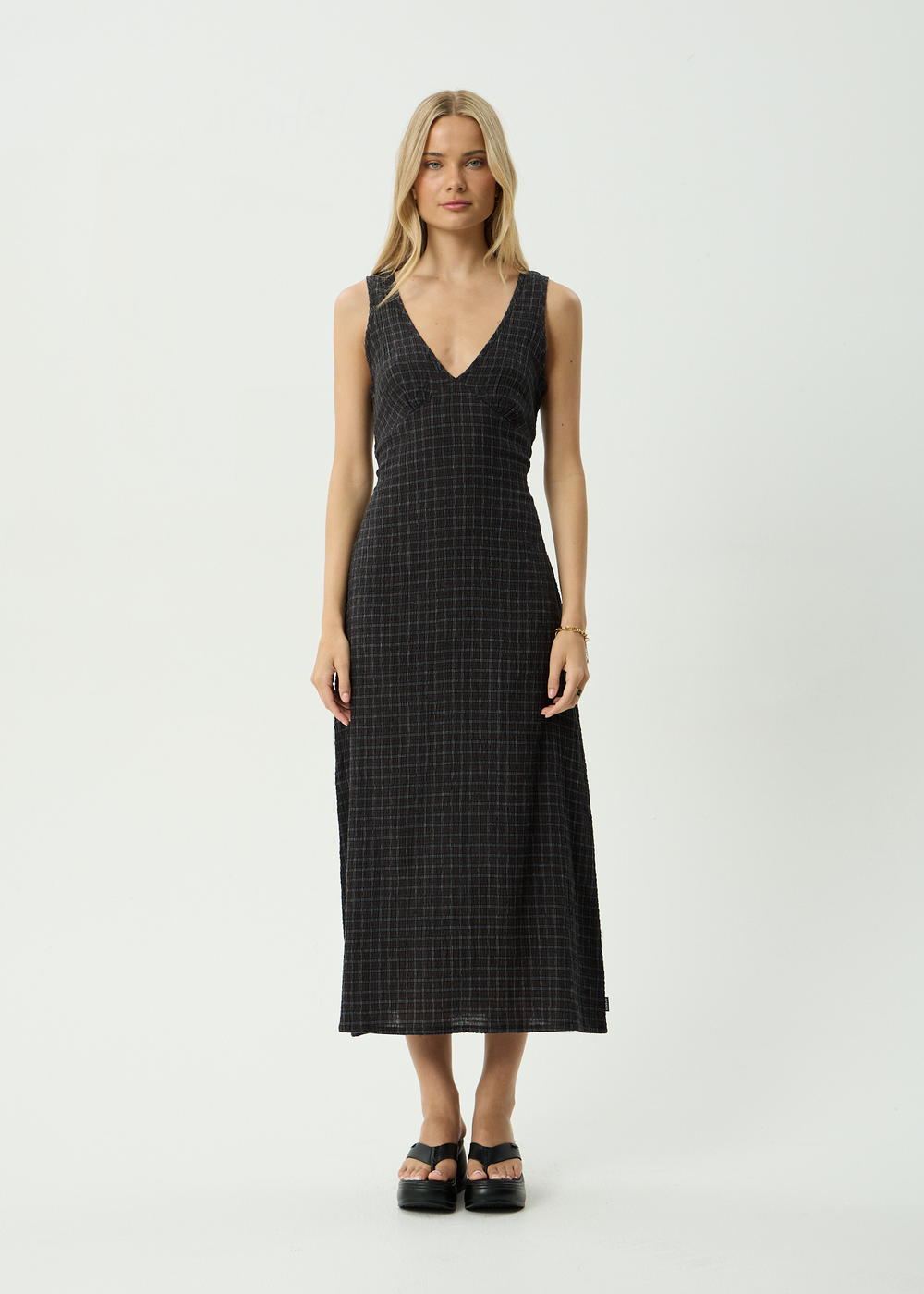 Womens Seersucker Maxi Dress Tully - Dusk Black Check - AFENDS