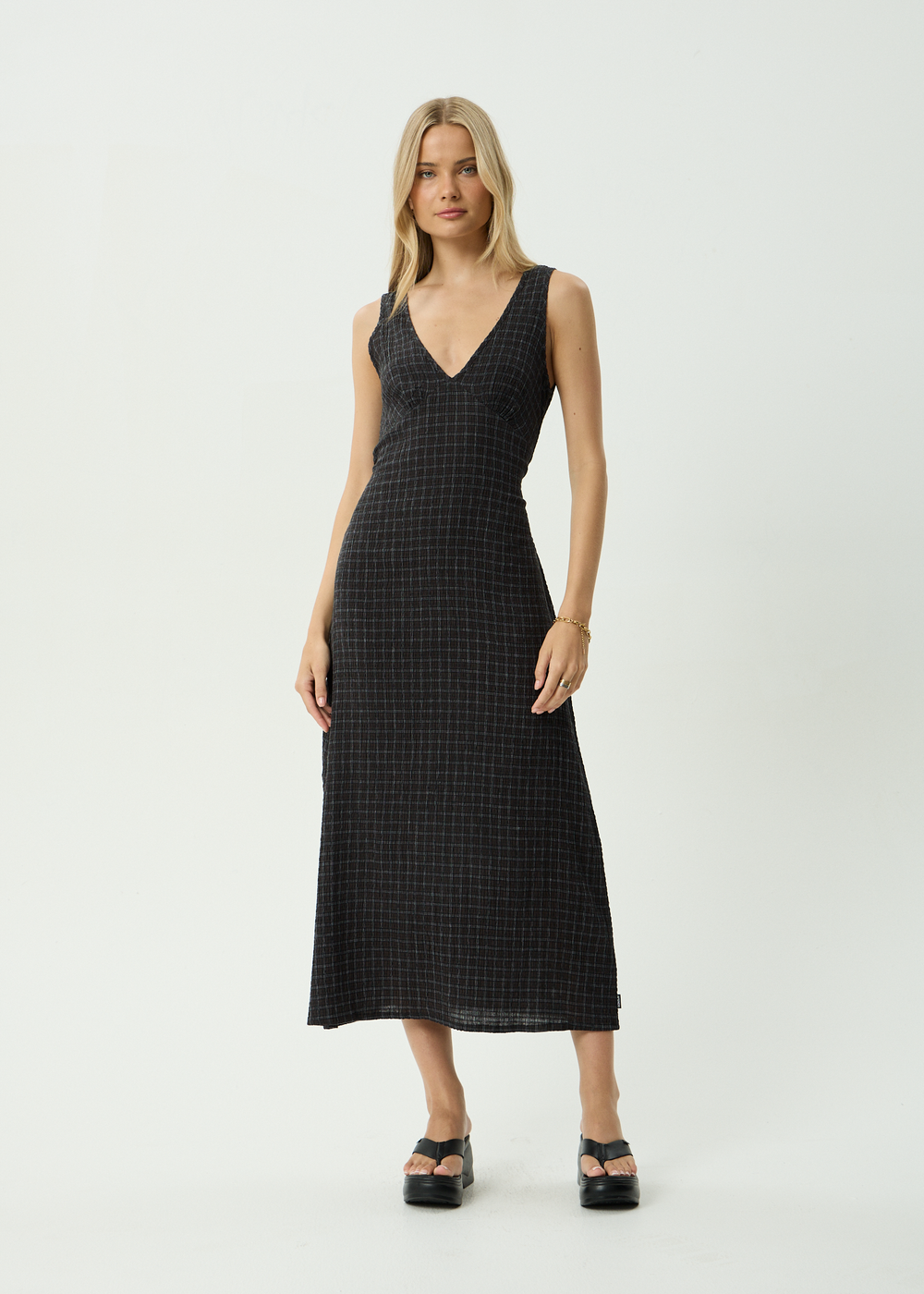 Womens Seersucker Maxi Dress Tully - Dusk Black Check - AFENDS