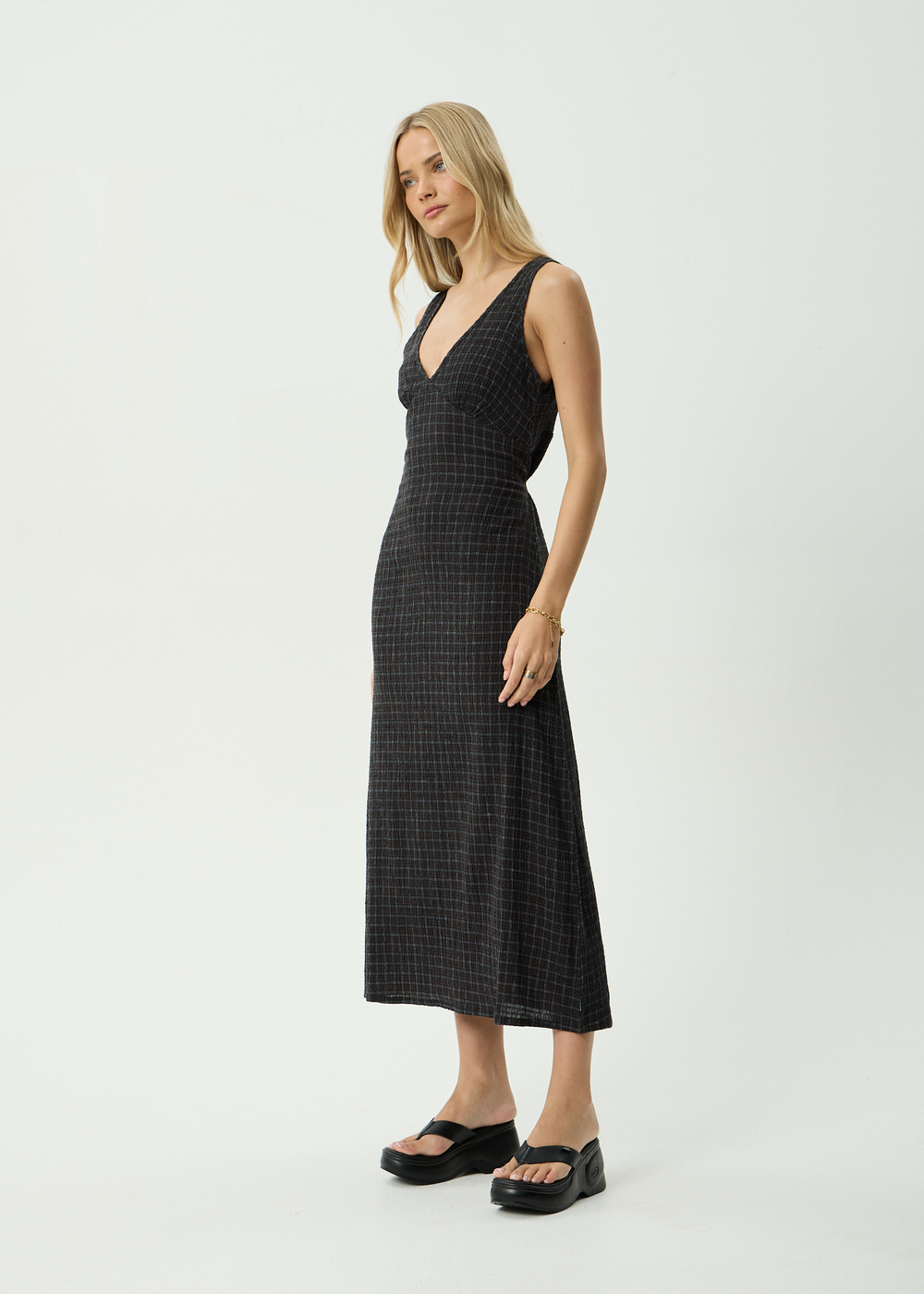 Womens Seersucker Maxi Dress Tully - Dusk Black Check - AFENDS