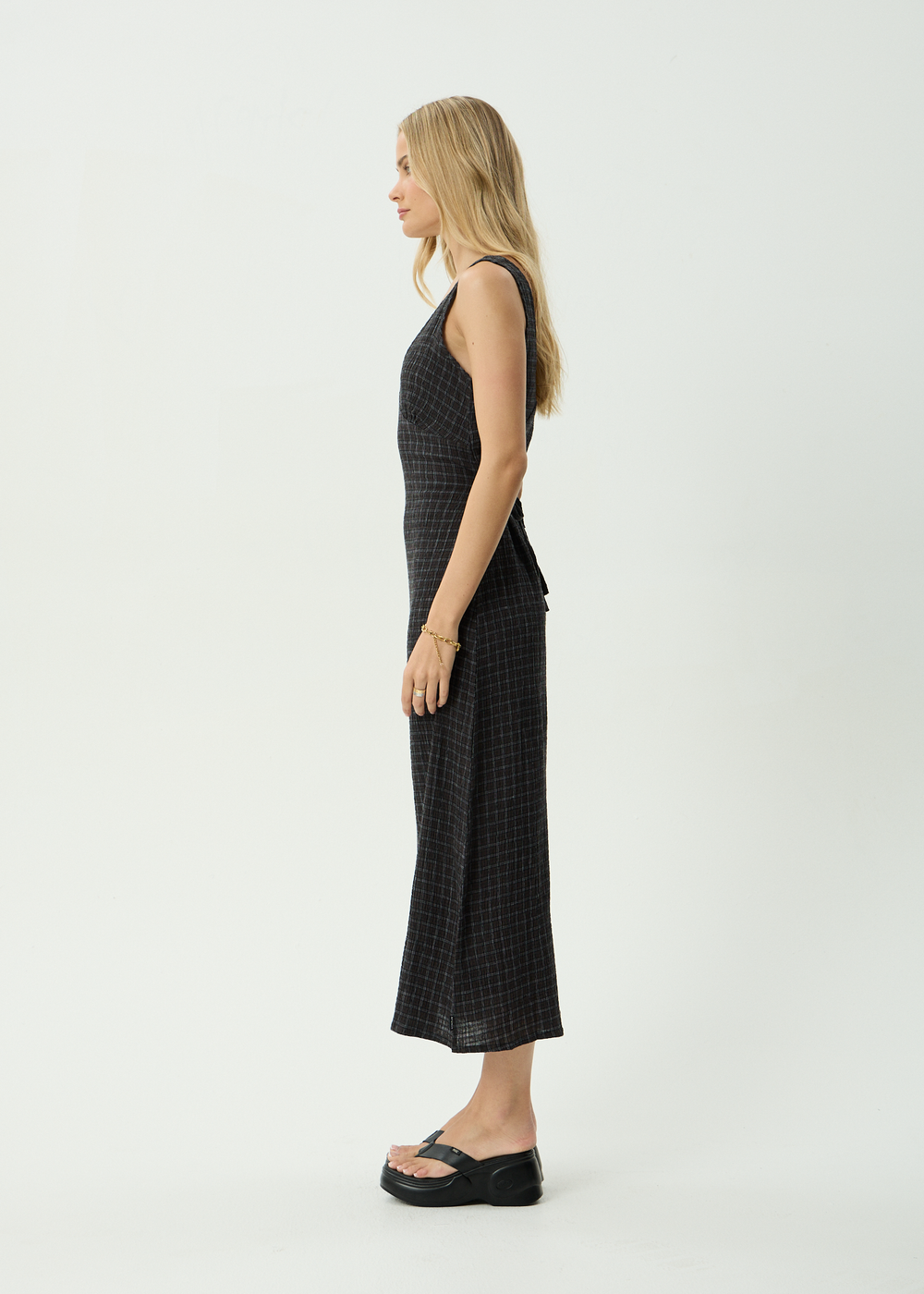 Womens Seersucker Maxi Dress Tully - Dusk Black Check - AFENDS