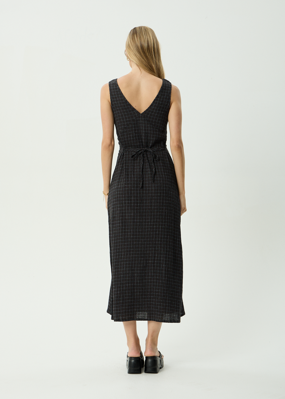 Womens Seersucker Maxi Dress Tully - Dusk Black Check - AFENDS