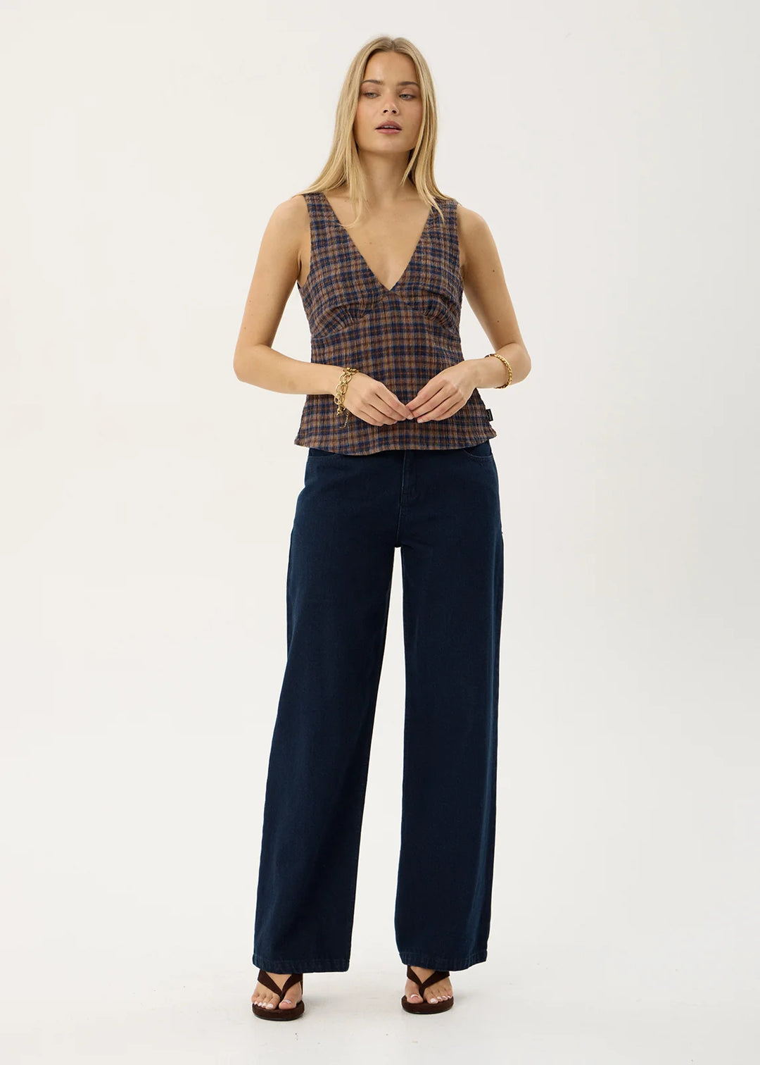 Giselle Seersucker Top – Indigo Check