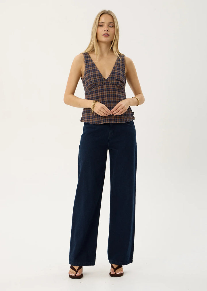 Giselle Seersucker Top – Indigo Check