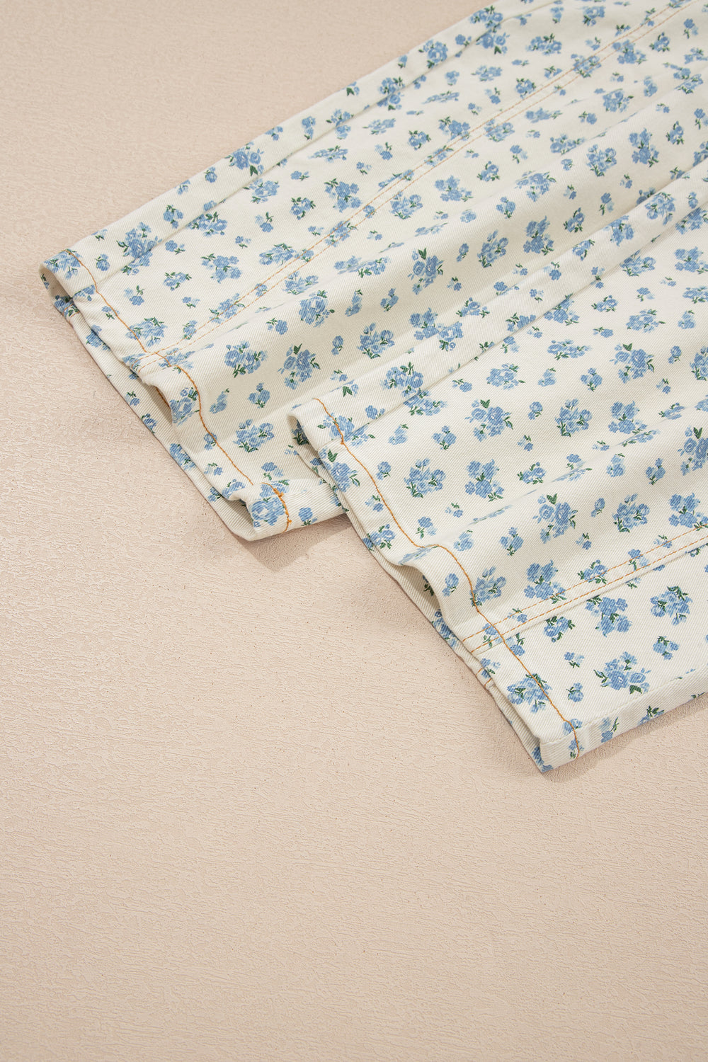 Beige Grommet Knot Waist Floral Barrel Leg Jeans