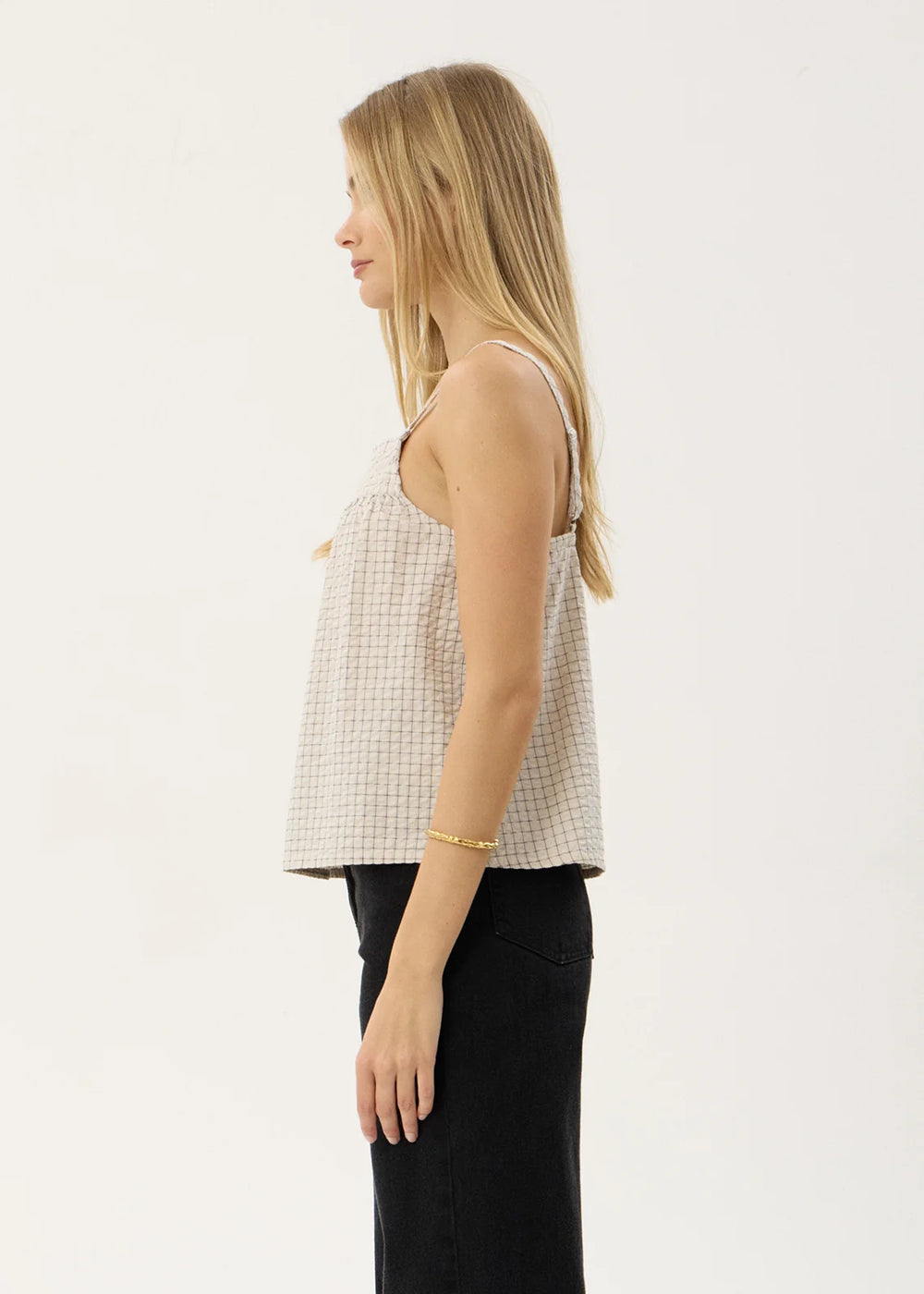 Womens Seersucker Cami Top Candice - Reverb Moonbeam Check - AFENDS