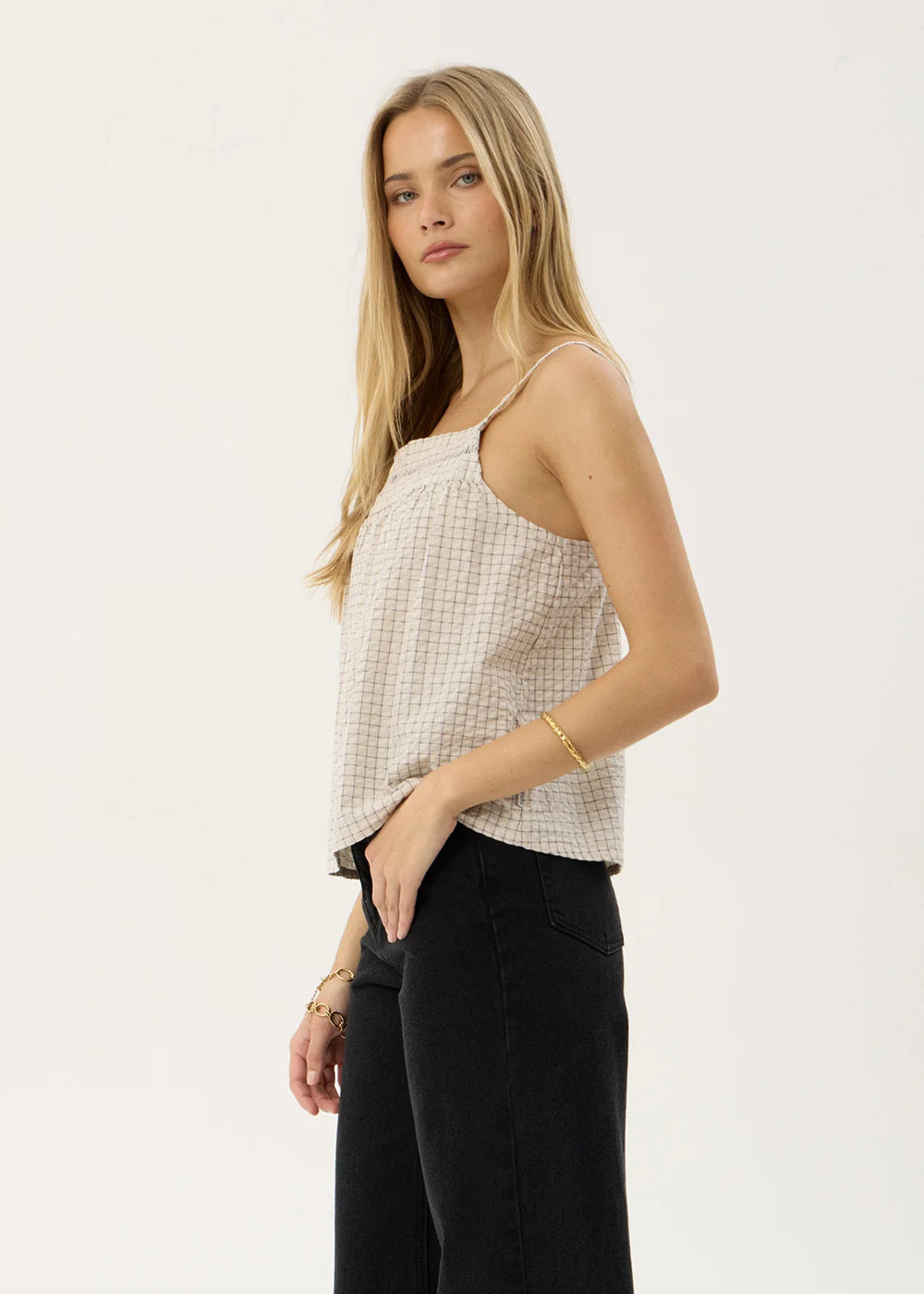 Womens Seersucker Cami Top Candice - Reverb Moonbeam Check - AFENDS