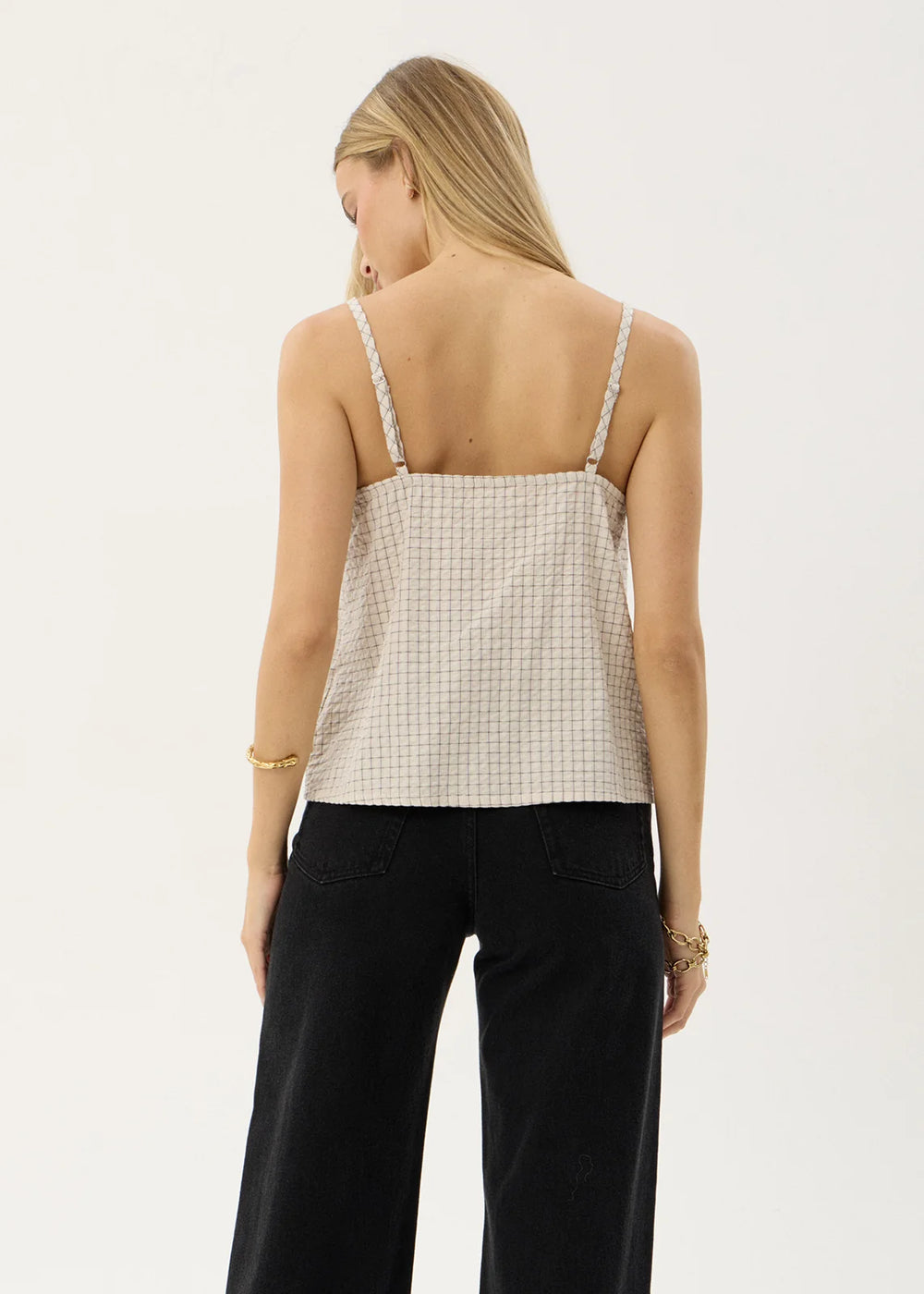 Womens Seersucker Cami Top Candice - Reverb Moonbeam Check - AFENDS