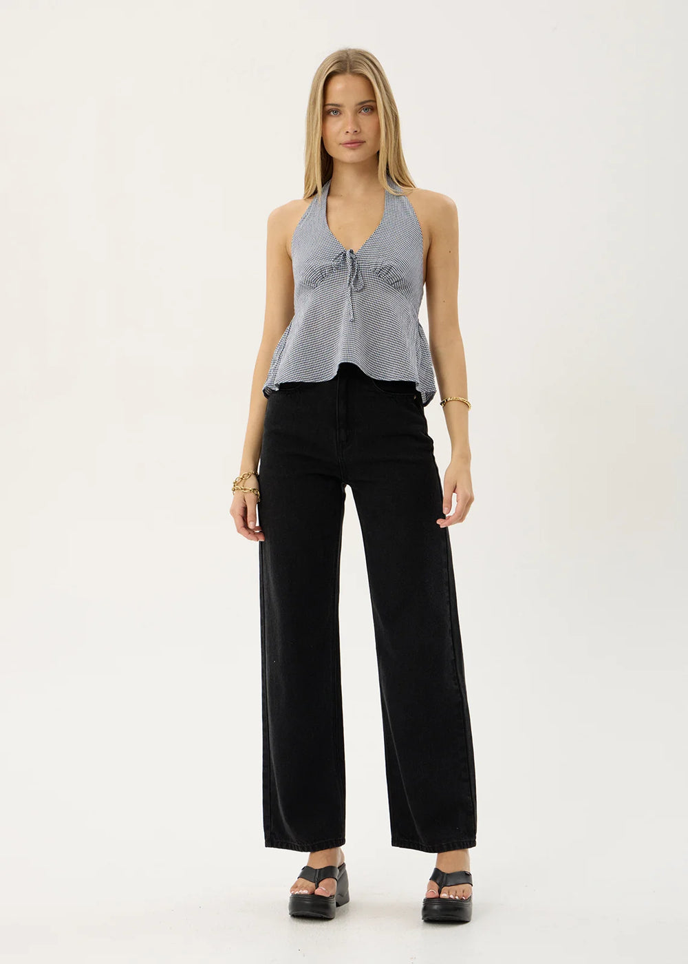 Womens Halter Top Delfina - Indy Navy Check - AFENDS