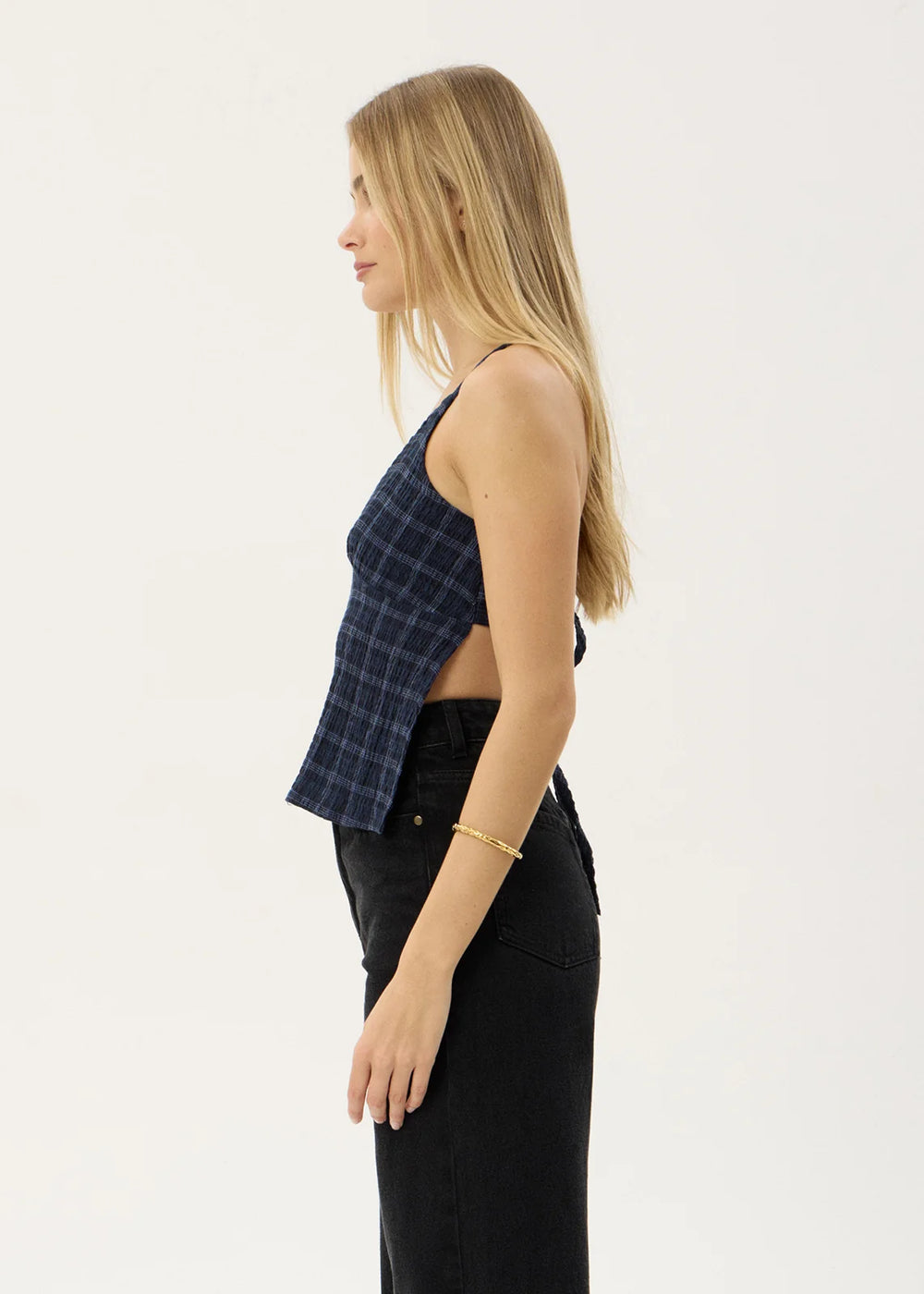 Womens Strappy Seersucker Top Etta - Thea Midnight Check - AFENDS