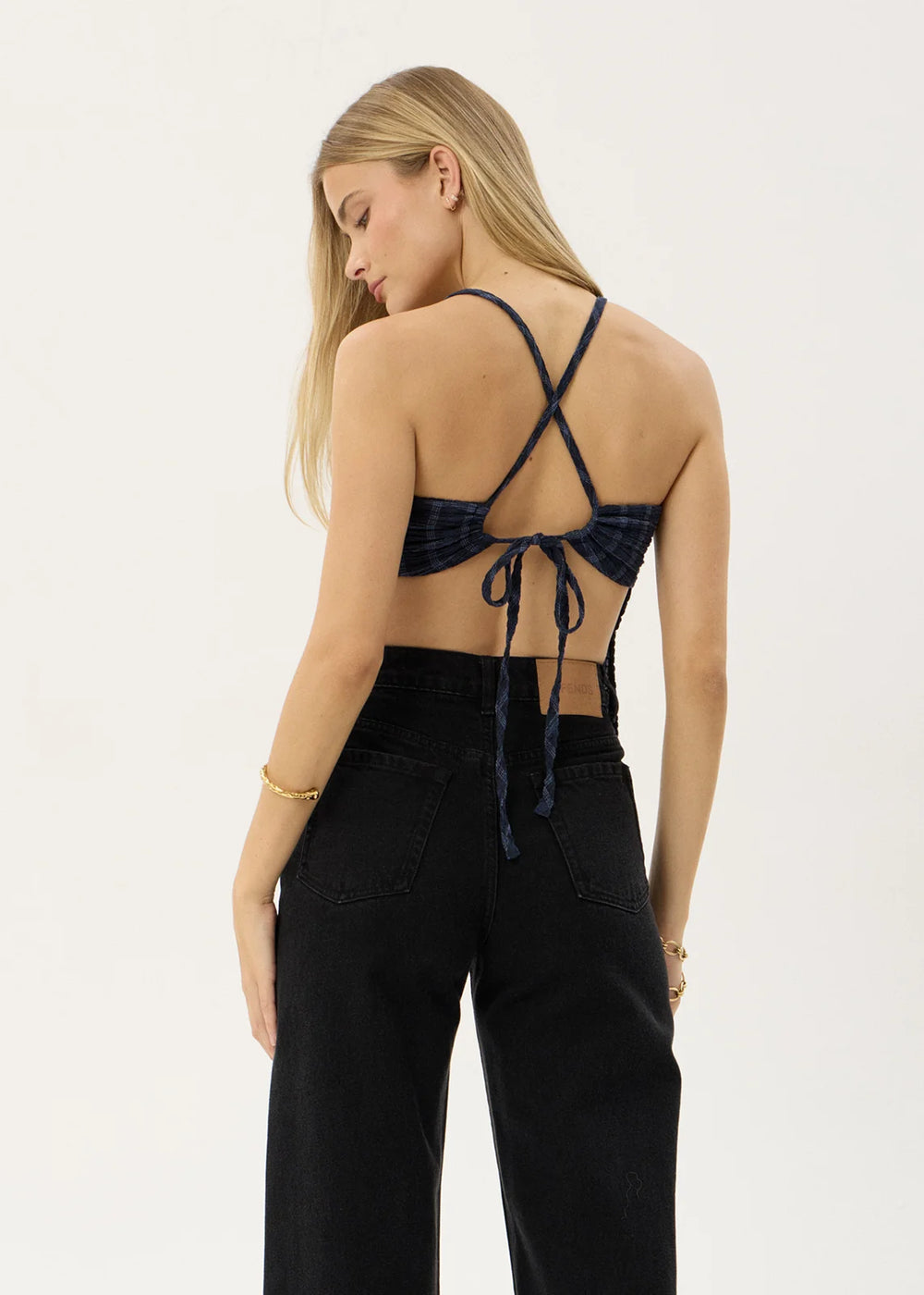 Womens Strappy Seersucker Top Etta - Thea Midnight Check - AFENDS