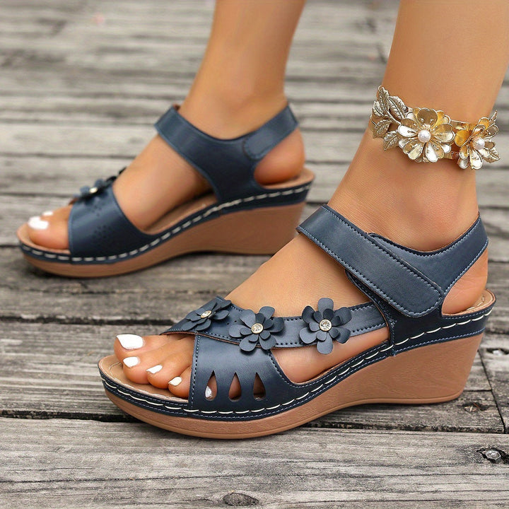 Elise Wedge Sandals With Floral Detail