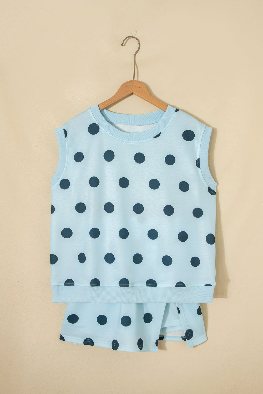 White Ribbed Trim Polka Dot Print Tank Split Mini Skort 2pcs Set