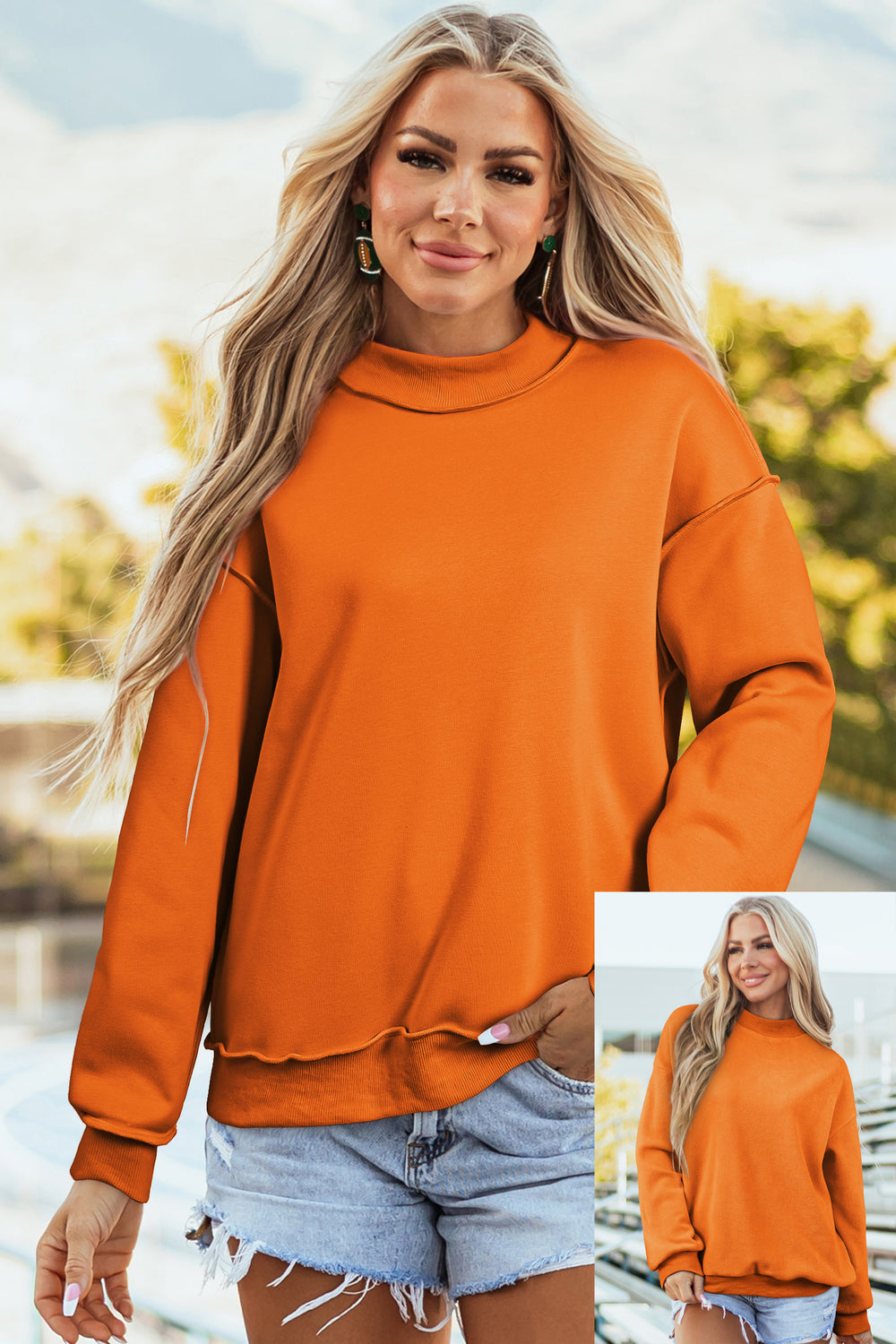 Racing Red Oversize Drop Shoulder Reversible Mock Neck Sweatshirt