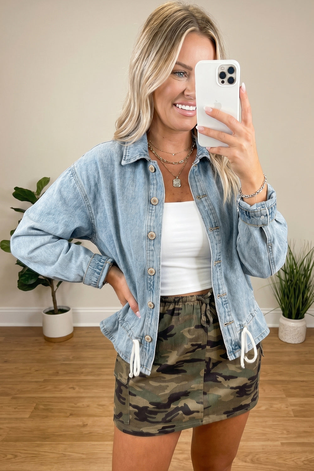 Beau Blue Draw-cord Hem Light Wash Denim Jacket - Denim Jacket - De...