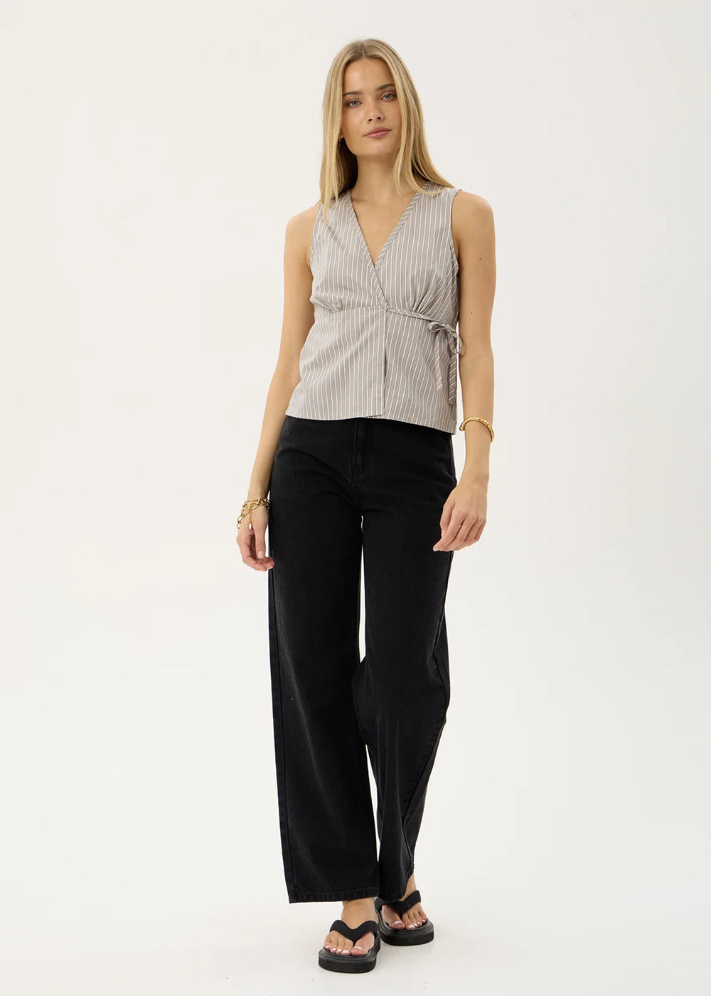 Womens Wrap Top Tiara - Olive Stripe - AFENDS