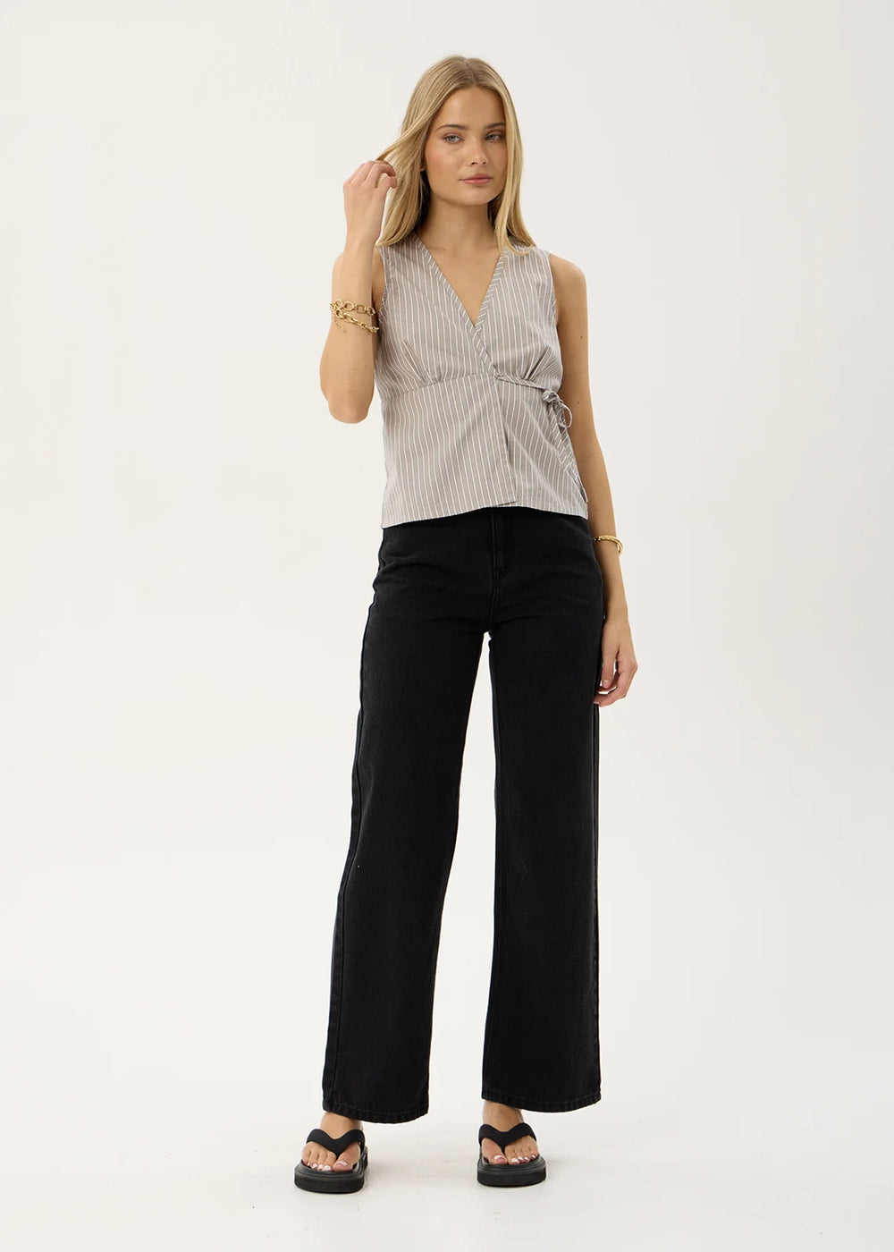 Womens Wrap Top Tiara - Olive Stripe - AFENDS