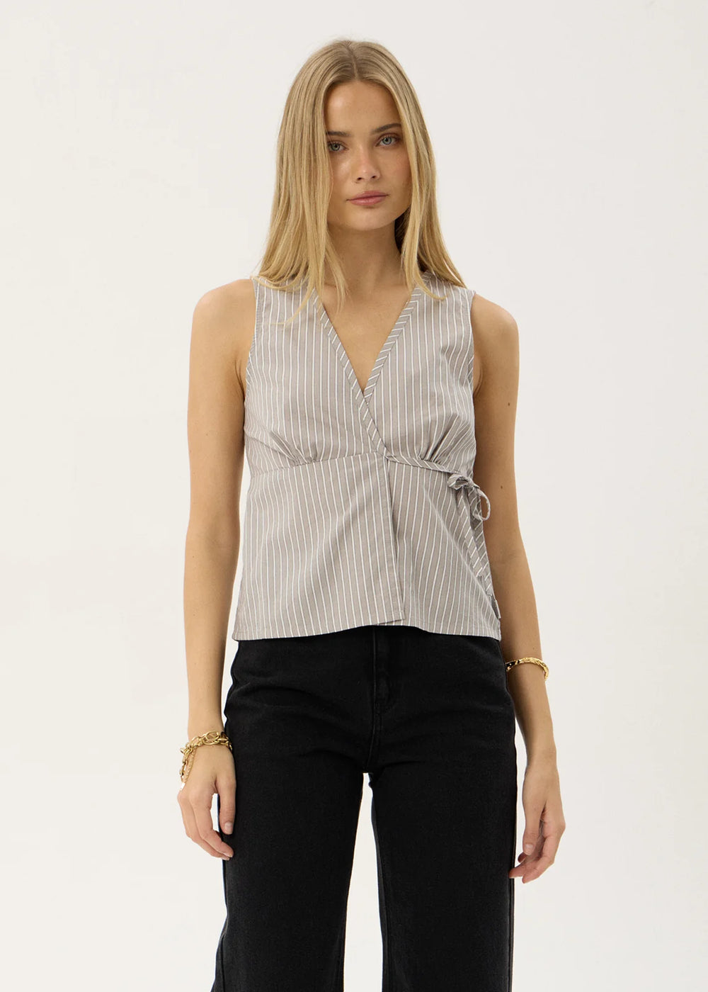 Womens Wrap Top Tiara - Olive Stripe - AFENDS