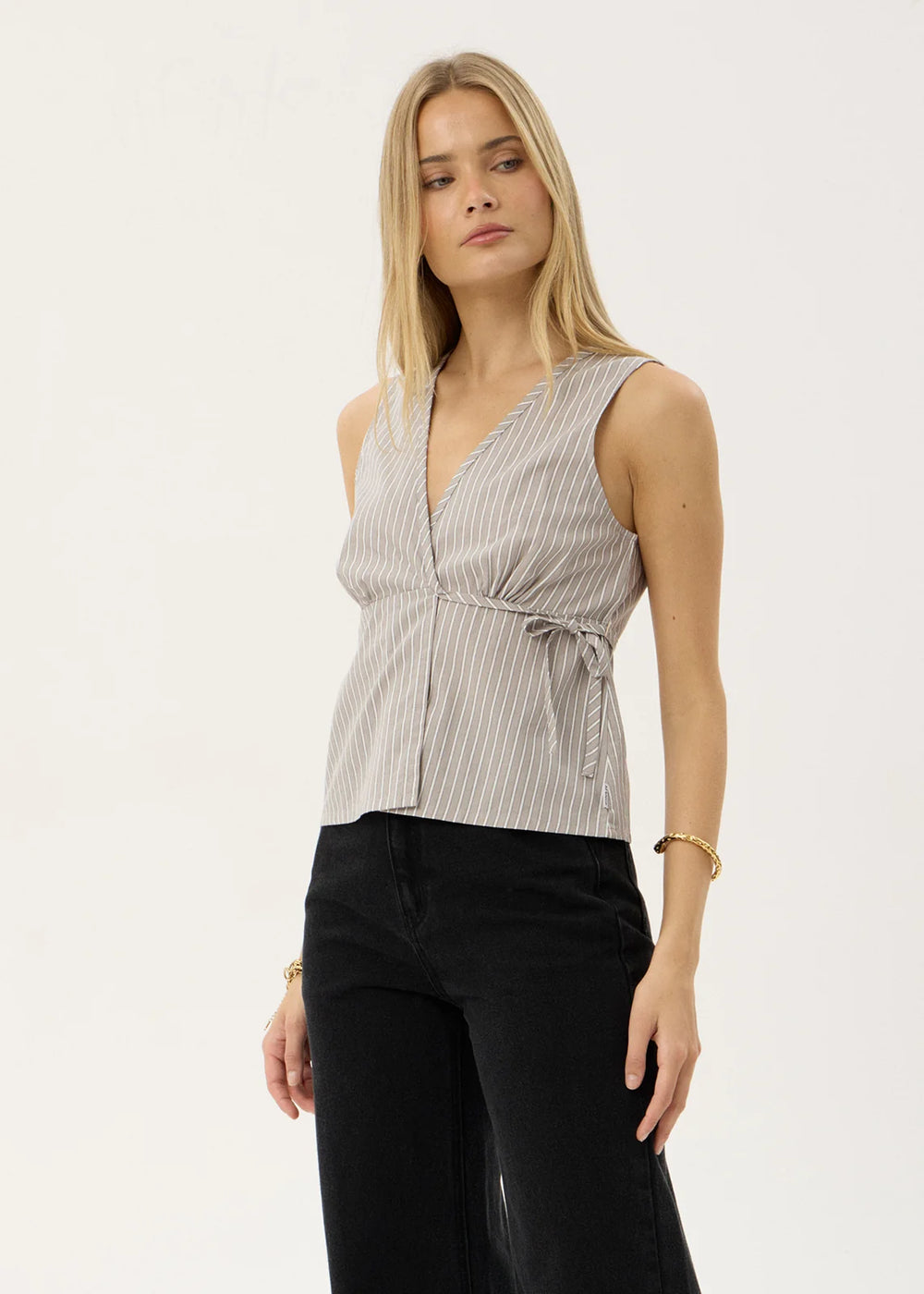 Womens Wrap Top Tiara - Olive Stripe - AFENDS
