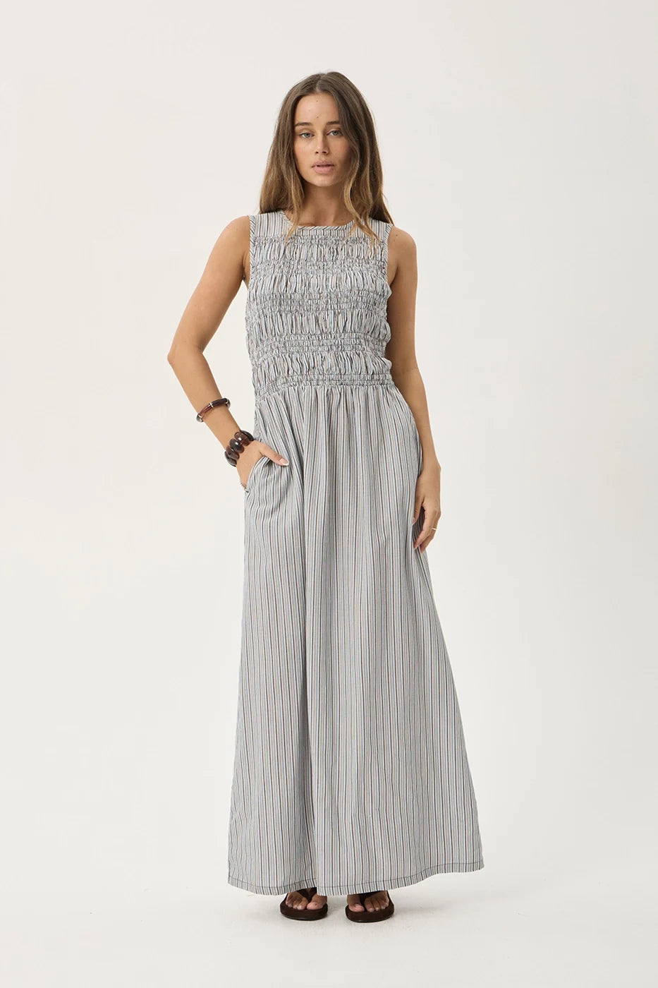 Womens Maxi Dress Sofia - Coffee / Blue Stripe - AFENDS