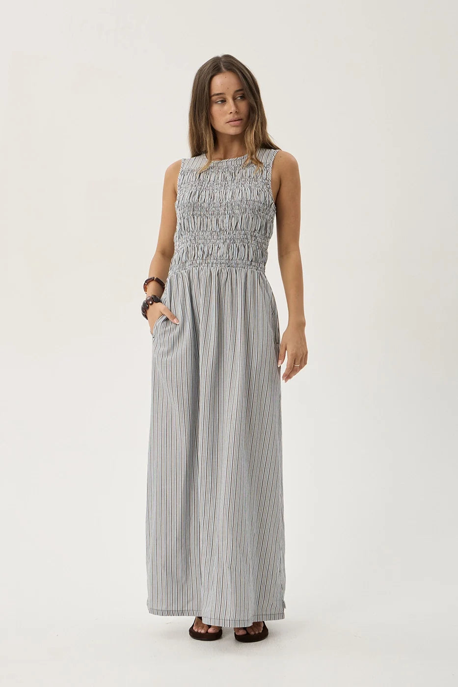 Womens Maxi Dress Sofia - Coffee / Blue Stripe - AFENDS