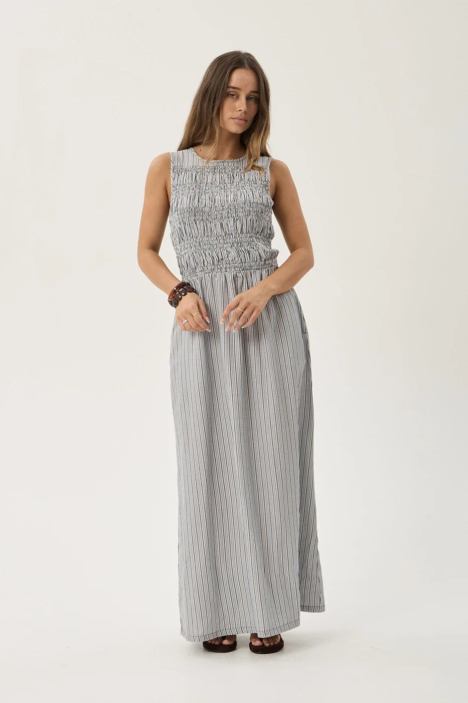 Womens Maxi Dress Sofia - Coffee / Blue Stripe - AFENDS