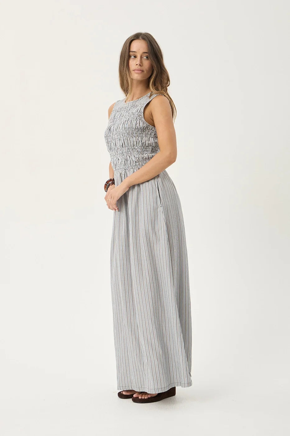 Womens Maxi Dress Sofia - Coffee / Blue Stripe - AFENDS
