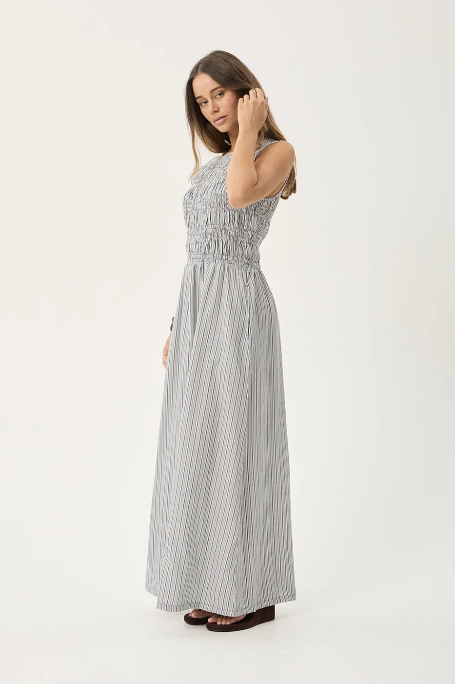 Womens Maxi Dress Sofia - Coffee / Blue Stripe - AFENDS