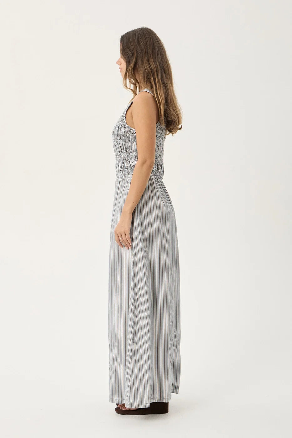 Womens Maxi Dress Sofia - Coffee / Blue Stripe - AFENDS