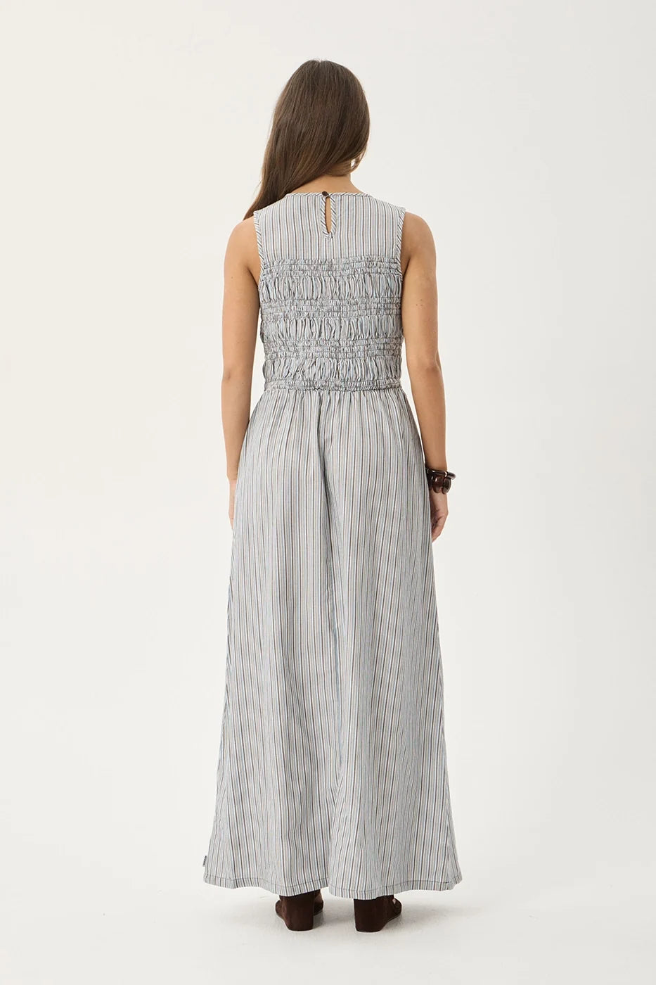 Womens Maxi Dress Sofia - Coffee / Blue Stripe - AFENDS