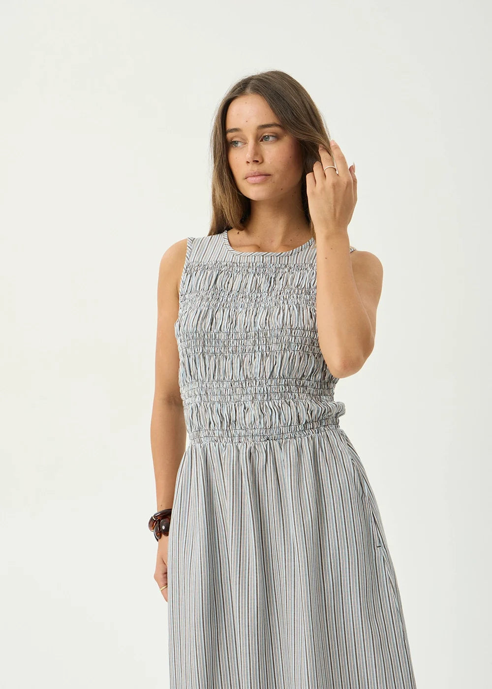 Womens Maxi Dress Sofia - Coffee / Blue Stripe - AFENDS
