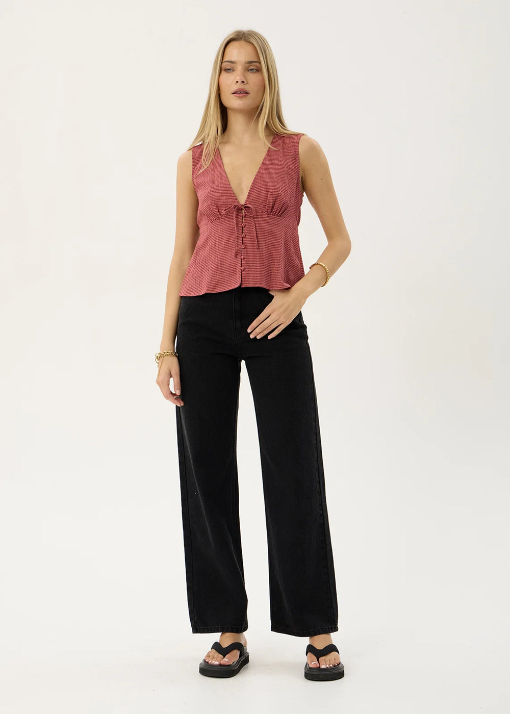 Womens Short Sleeve Top Dahlia - Indy Rose Check - AFENDS