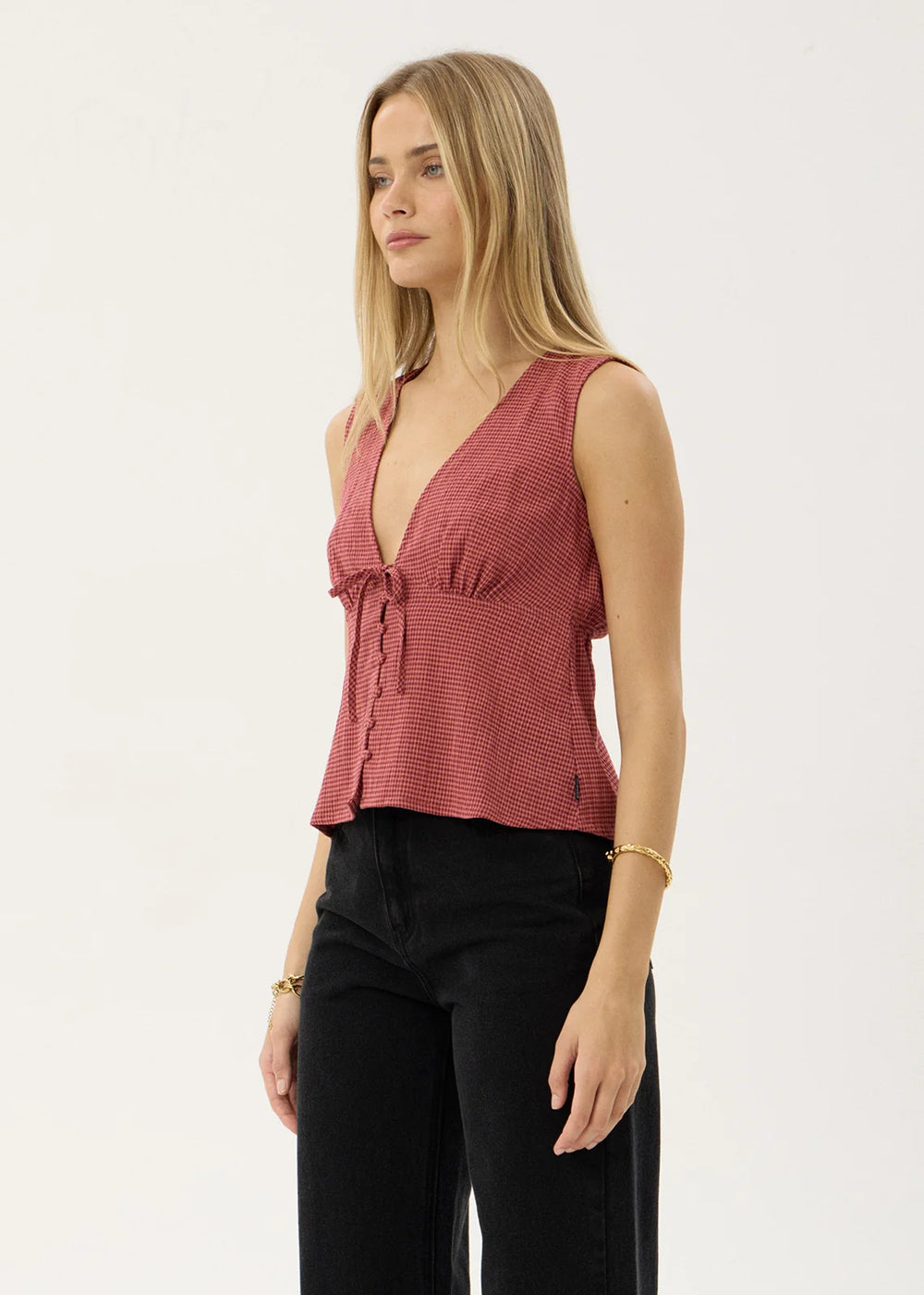 Womens Short Sleeve Top Dahlia - Indy Rose Check - AFENDS