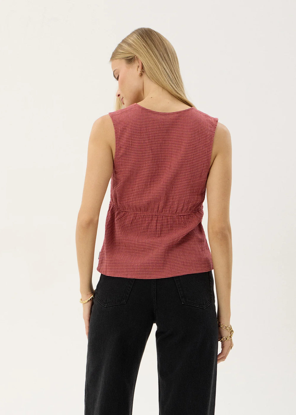 Womens Short Sleeve Top Dahlia - Indy Rose Check - AFENDS