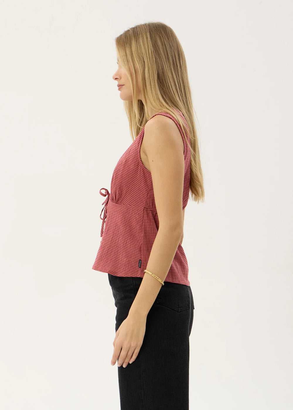 Womens Short Sleeve Top Dahlia - Indy Rose Check - AFENDS