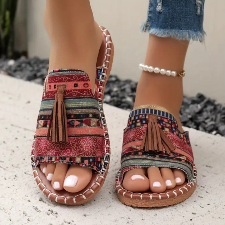 Naomi Woven Boho Sandals With Tassel Detail