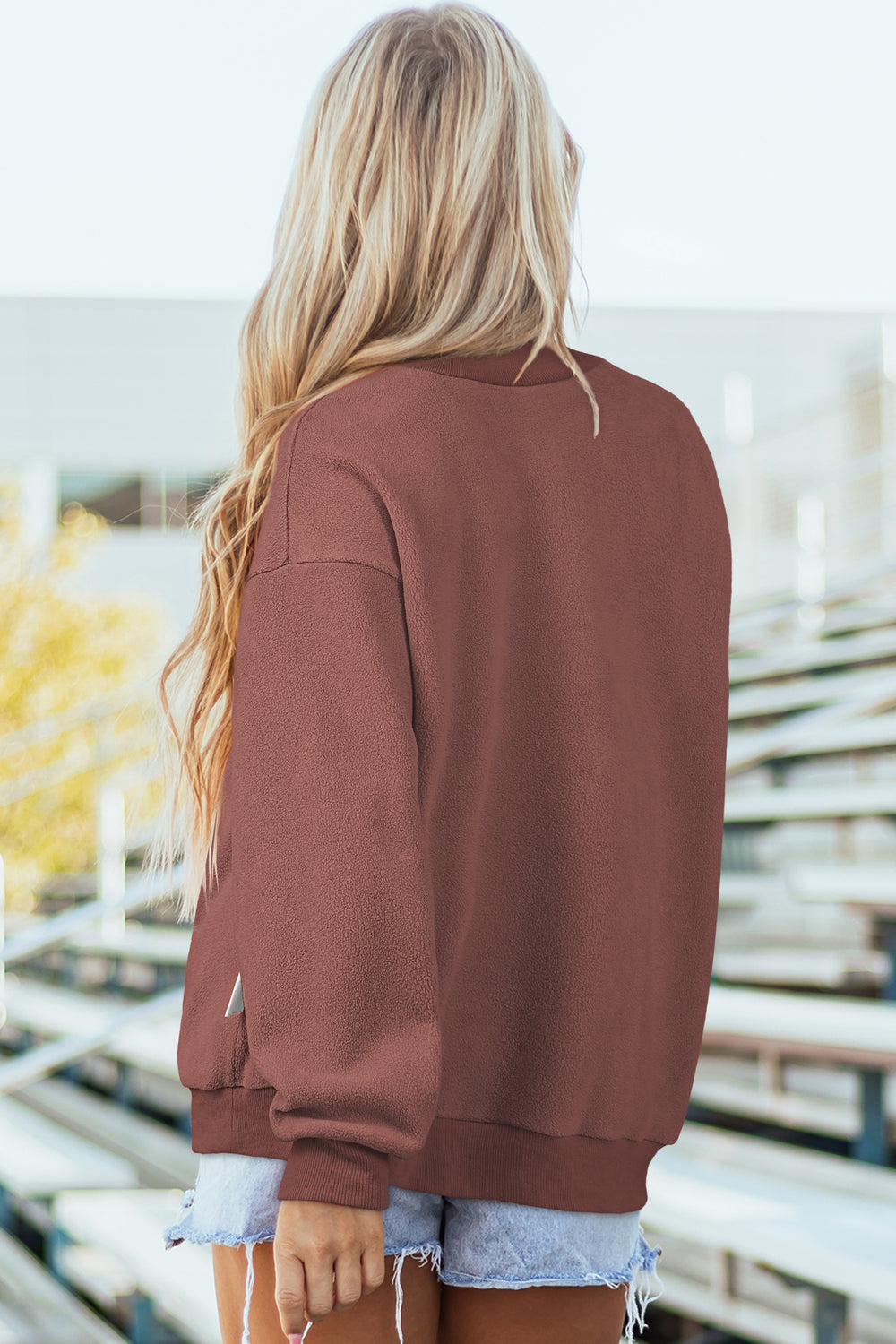Racing Red Oversize Drop Shoulder Reversible Mock Neck Sweatshirt