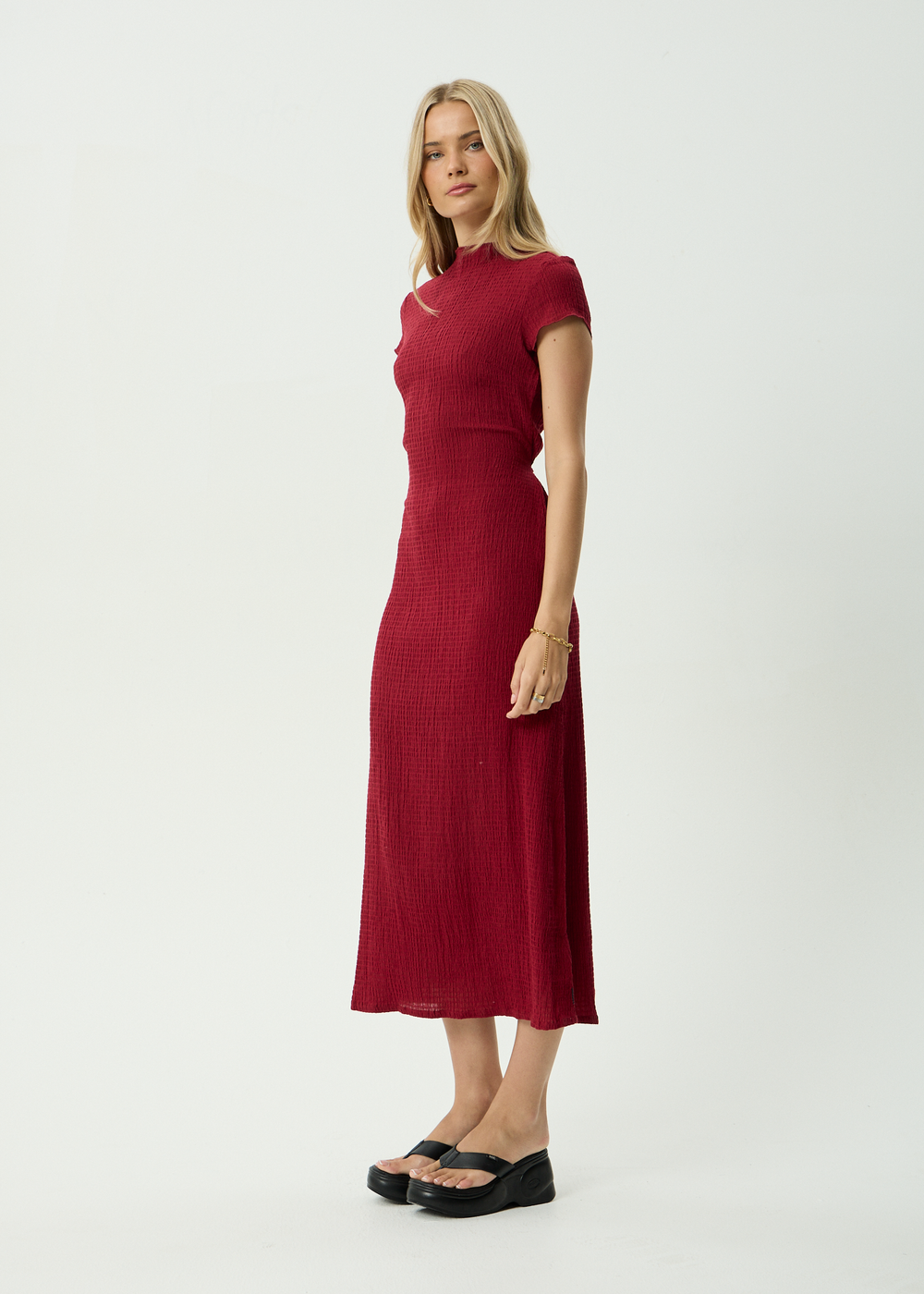 Womens Seersucker Midi Dress Elodie - Burgundy - AFENDS