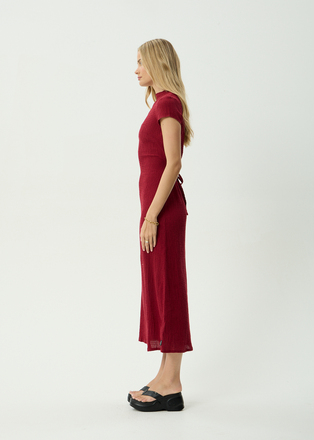 Womens Seersucker Midi Dress Elodie - Burgundy - AFENDS
