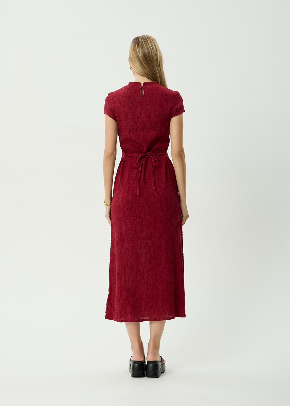 Womens Seersucker Midi Dress Elodie - Burgundy - AFENDS
