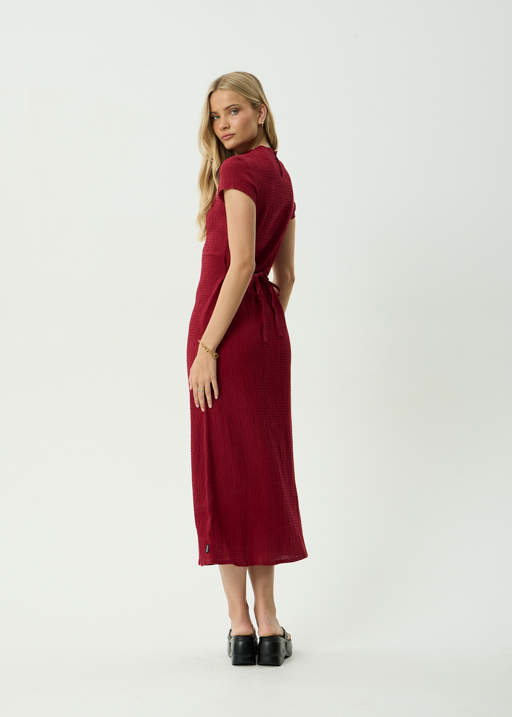 Womens Seersucker Midi Dress Elodie - Burgundy - AFENDS