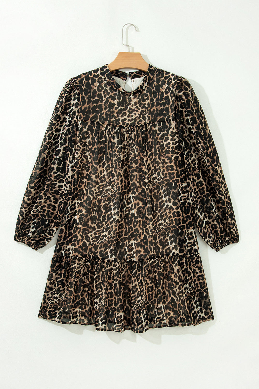 Brown Leopard Print Long Sleeve Short Shift Dress